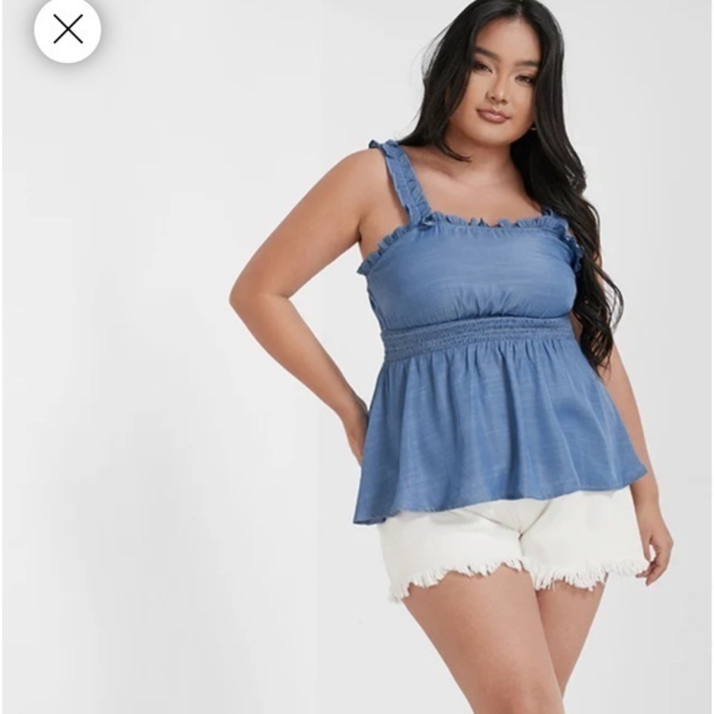 Bloomchic Blue Ruffle Gathered‎ Babydoll Tank Top Size 14-16